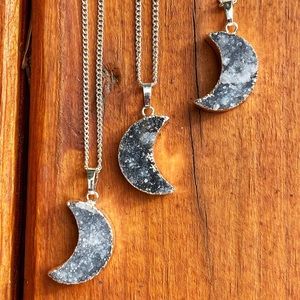 Druzy Quartz Crescent Moon Necklace
